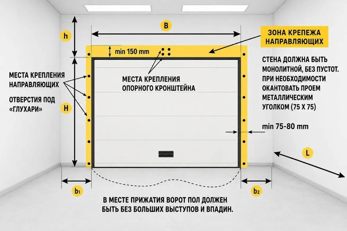 Схема крепления направляющих и требования к проему